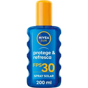 NIVEA SUN Protege & Refresca Spray Solar FP30 (1 x 200 ml), spray con protección UVA/UVB, protección solar alta invisible, crema solar refrescante y resistente al agua